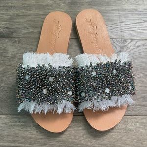 Free People Outer Banks White Beaded Women’s 7 Slide Sandals